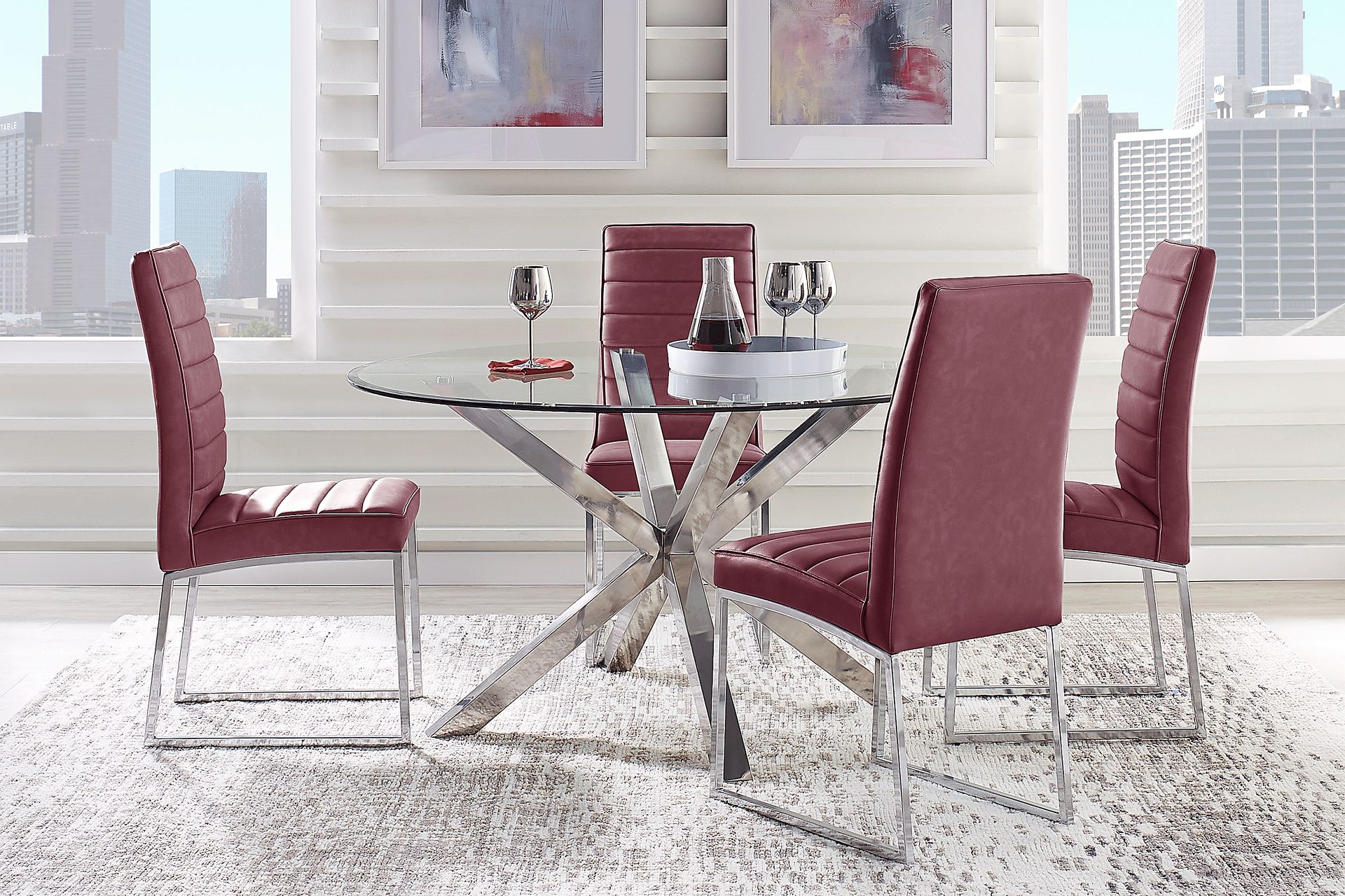 Linton Park Silver 5 Pc Round Dining Set with Bordeaux Chairs - Image 1
