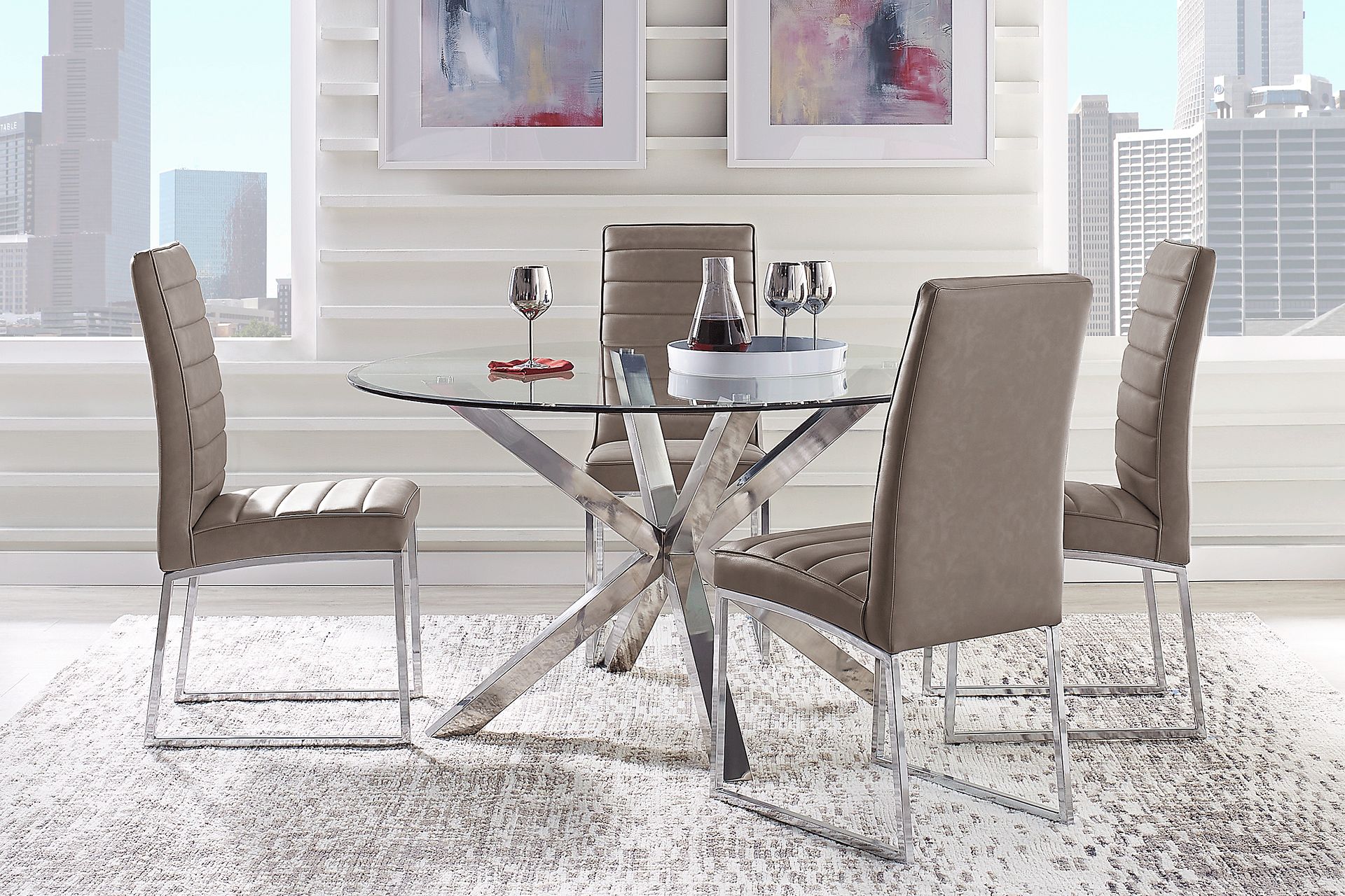 Linton Park Silver 5 Pc Round Dining Set with Gray Chairs - Image 1