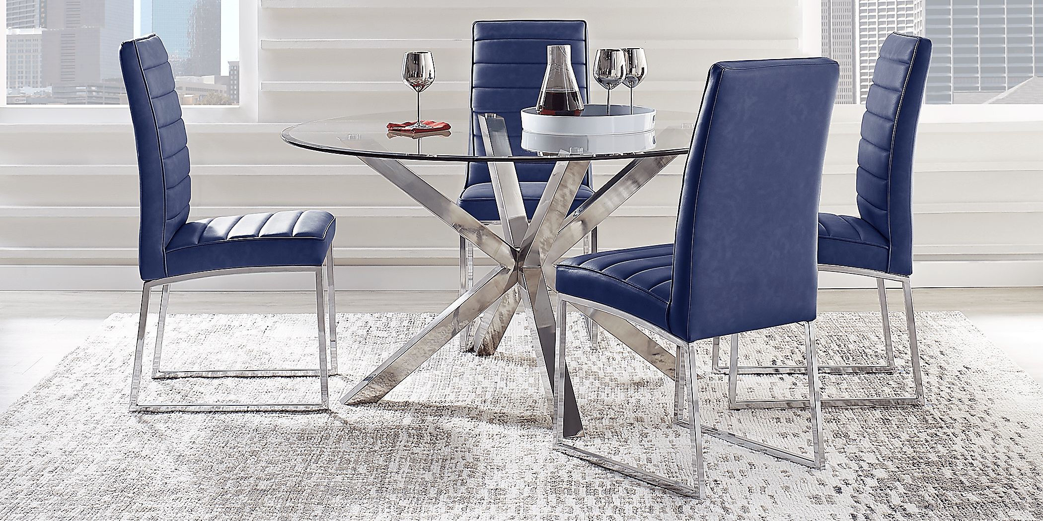 Linton Park 5 Pc Silver Gray Midnight Blue Dining Room Set With Side