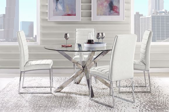 Linton Park Silver 5 Pc Round Dining Set with Off-White Chairs