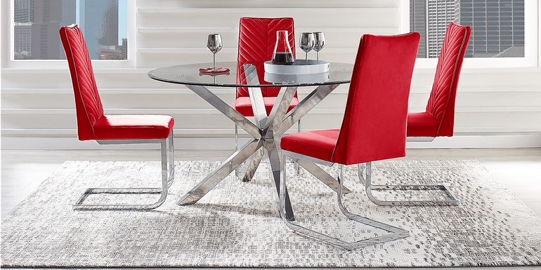 Linton Park Silver 5 Pc Round Dining Set with Red Chairs