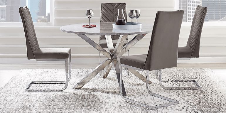Linton Park Silver 5 Pc Round Marble Dining Set with Charcoal Chairs