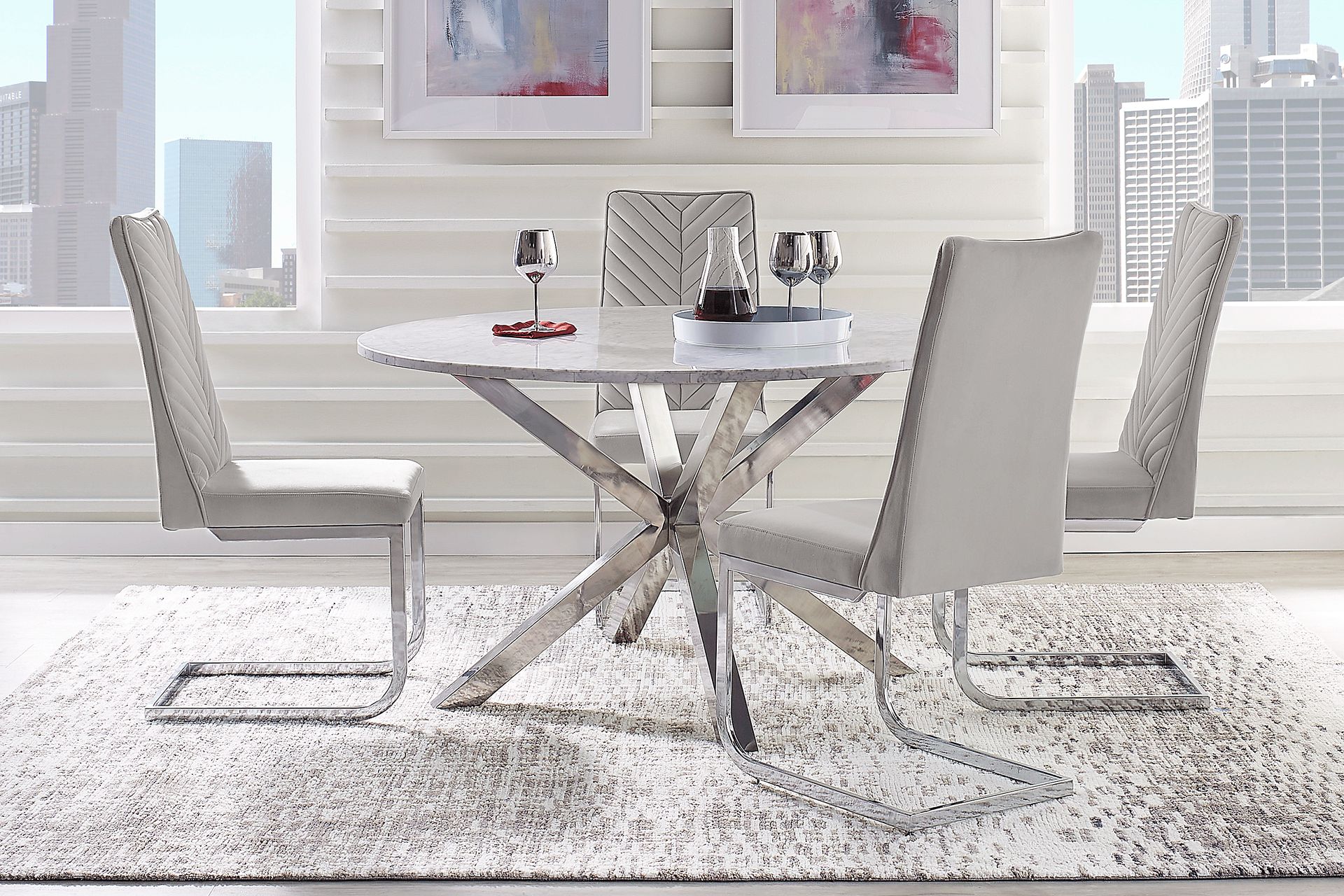 Linton Park Silver 5 Pc Round Marble Dining Set with Gray Chairs - Image 1