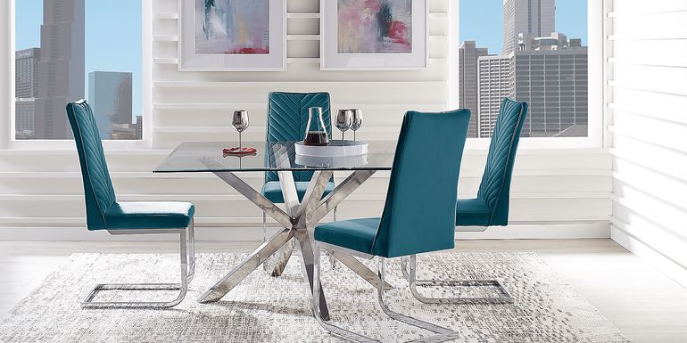 Linton Park Silver 5 Pc Square Dining Set with Blue Chairs