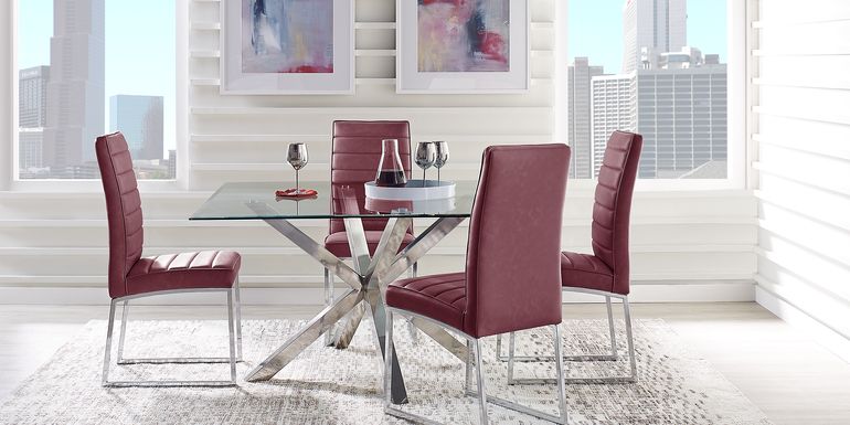 Linton Park Silver 5 Pc Square Dining Set with Bordeaux Chairs