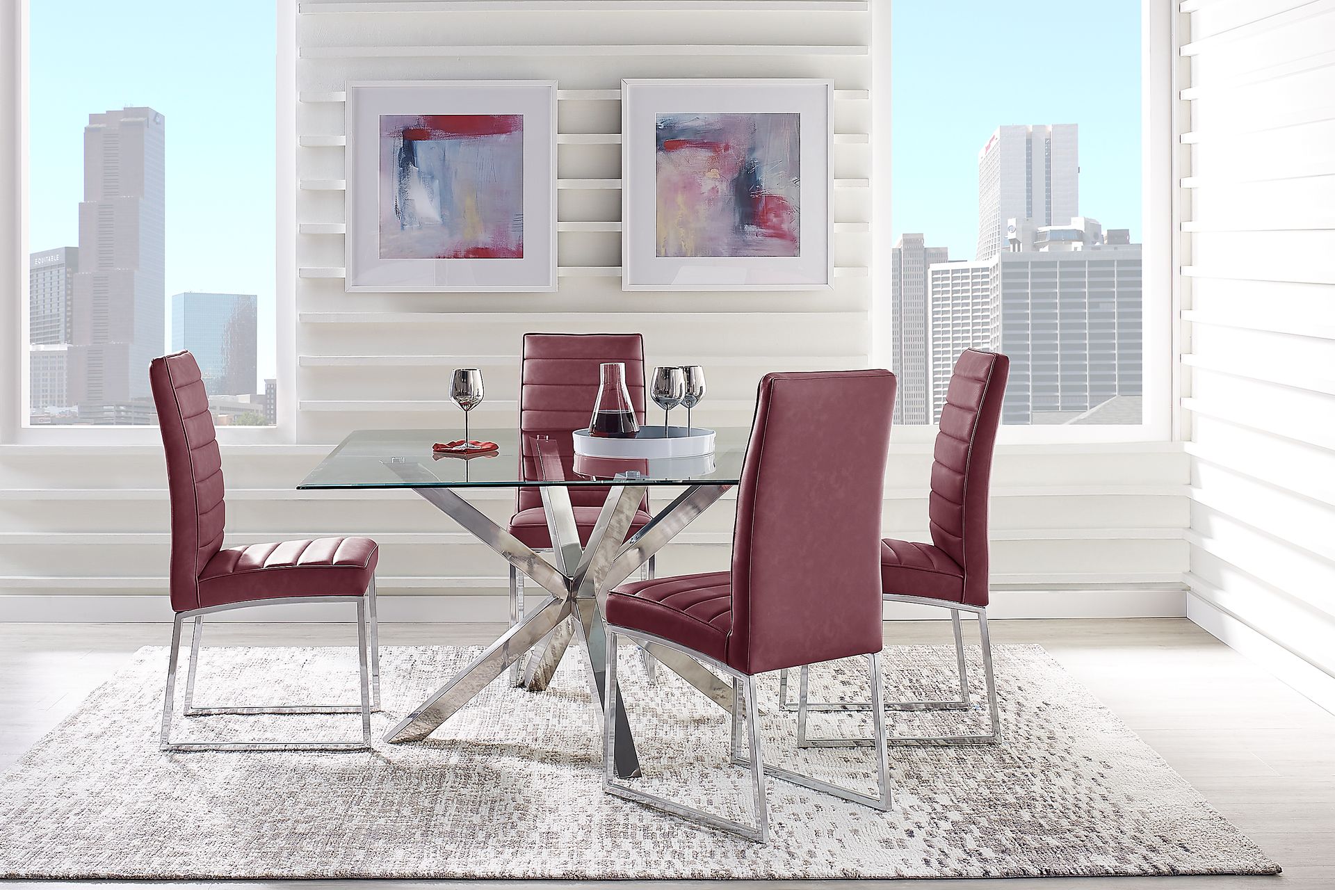 Linton Park Silver 5 Pc Square Dining Set with Bordeaux Chairs - Image 1