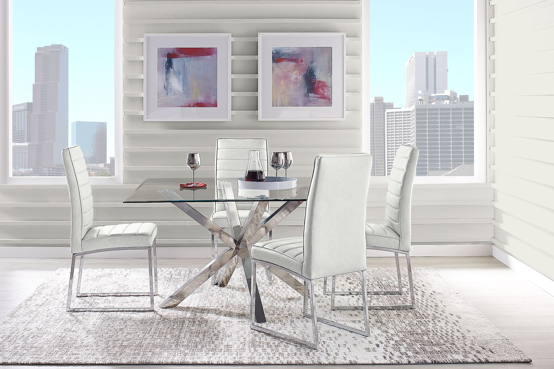 Linton Park Silver 5 Pc Square Dining Set with Off-White Chairs - Image 1