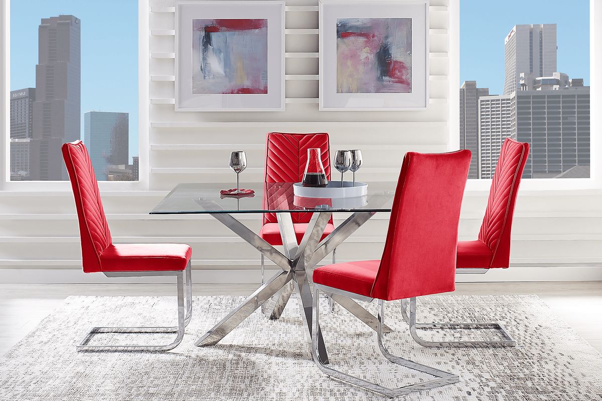 Linton Park 5 Pc Chrome Metal Red Dining Room Set With Square Dining ...