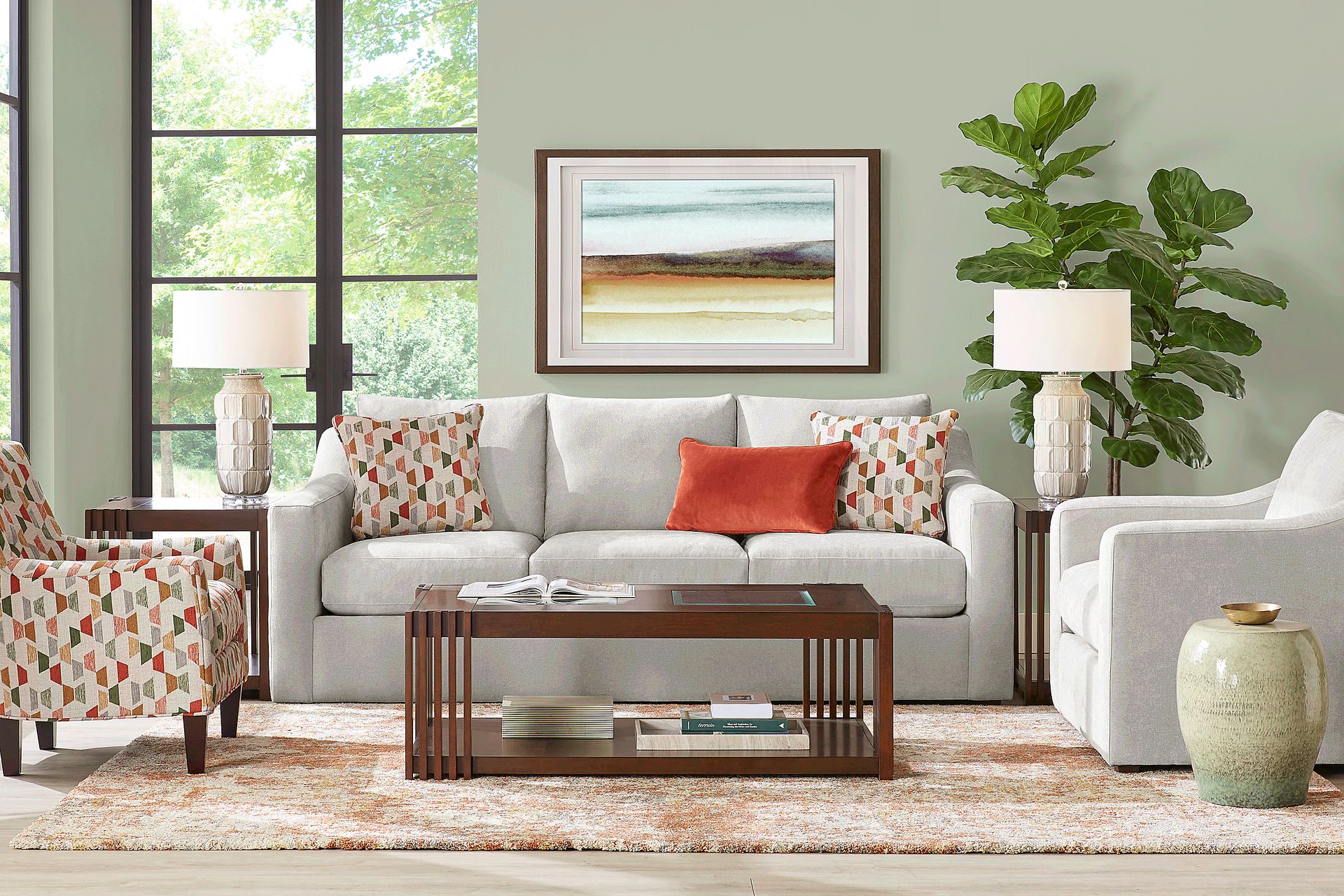 Lisbon Park Oyster 7 Pc Living Room with Gel Foam Sleeper Sofa - Image 1