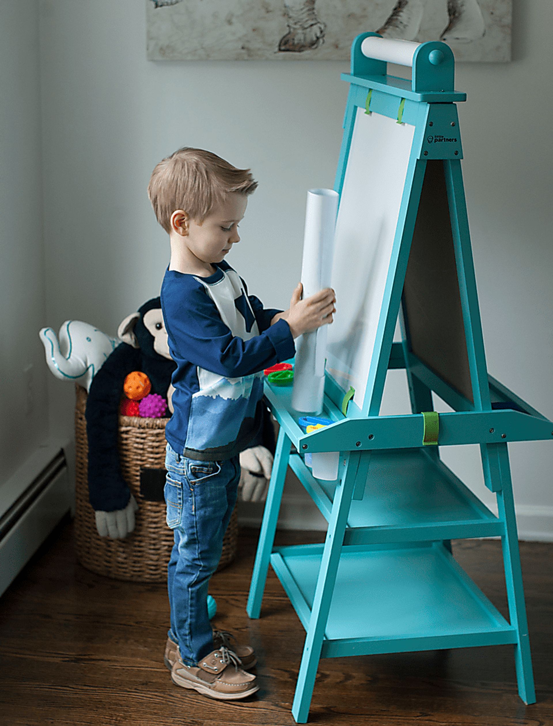 Little Partners Turquoise Deluxe Learn and Play Art Center Easel - Image 2