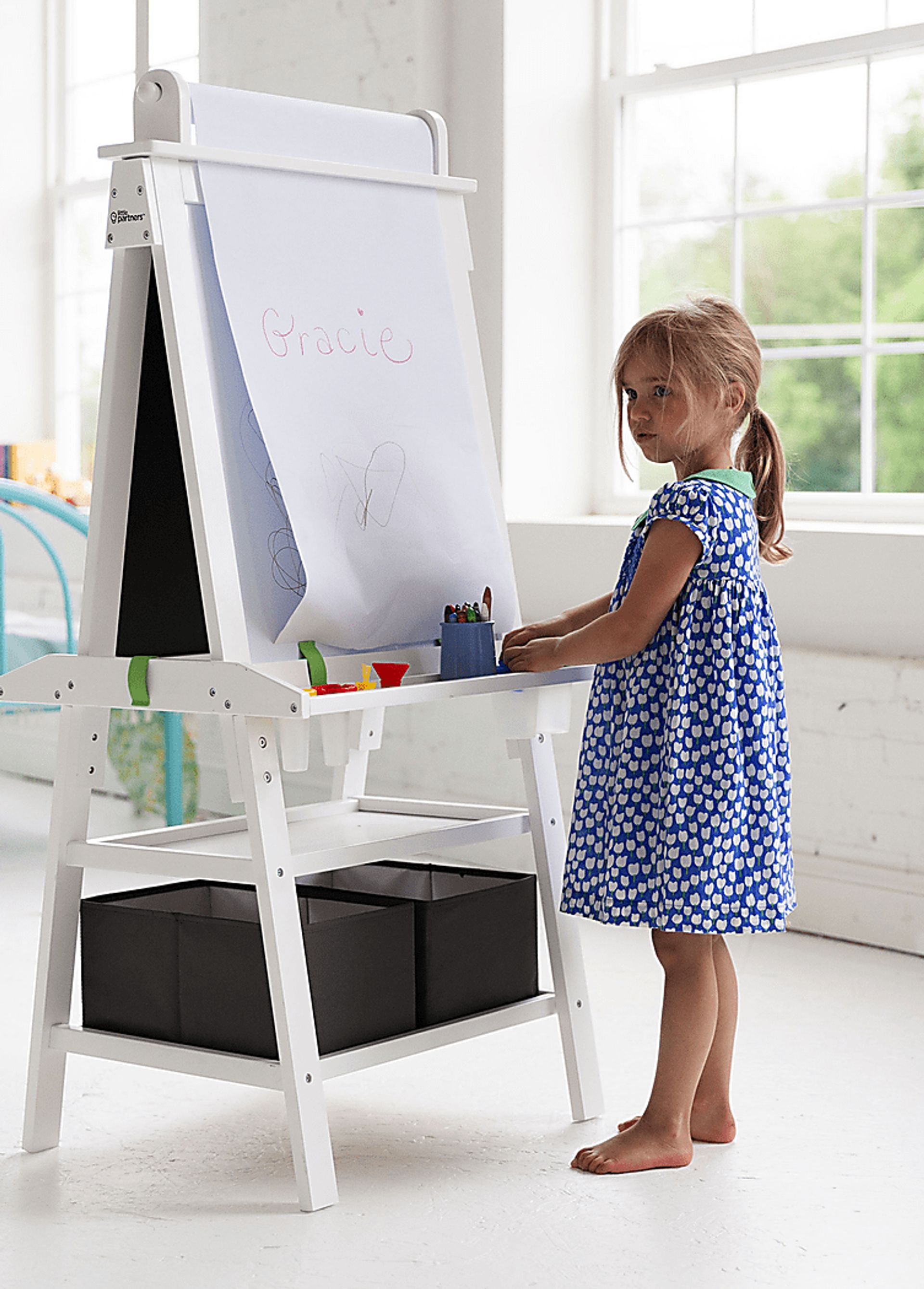 Little Partners Turquoise Deluxe Learn and Play Art Center Easel - Image 3