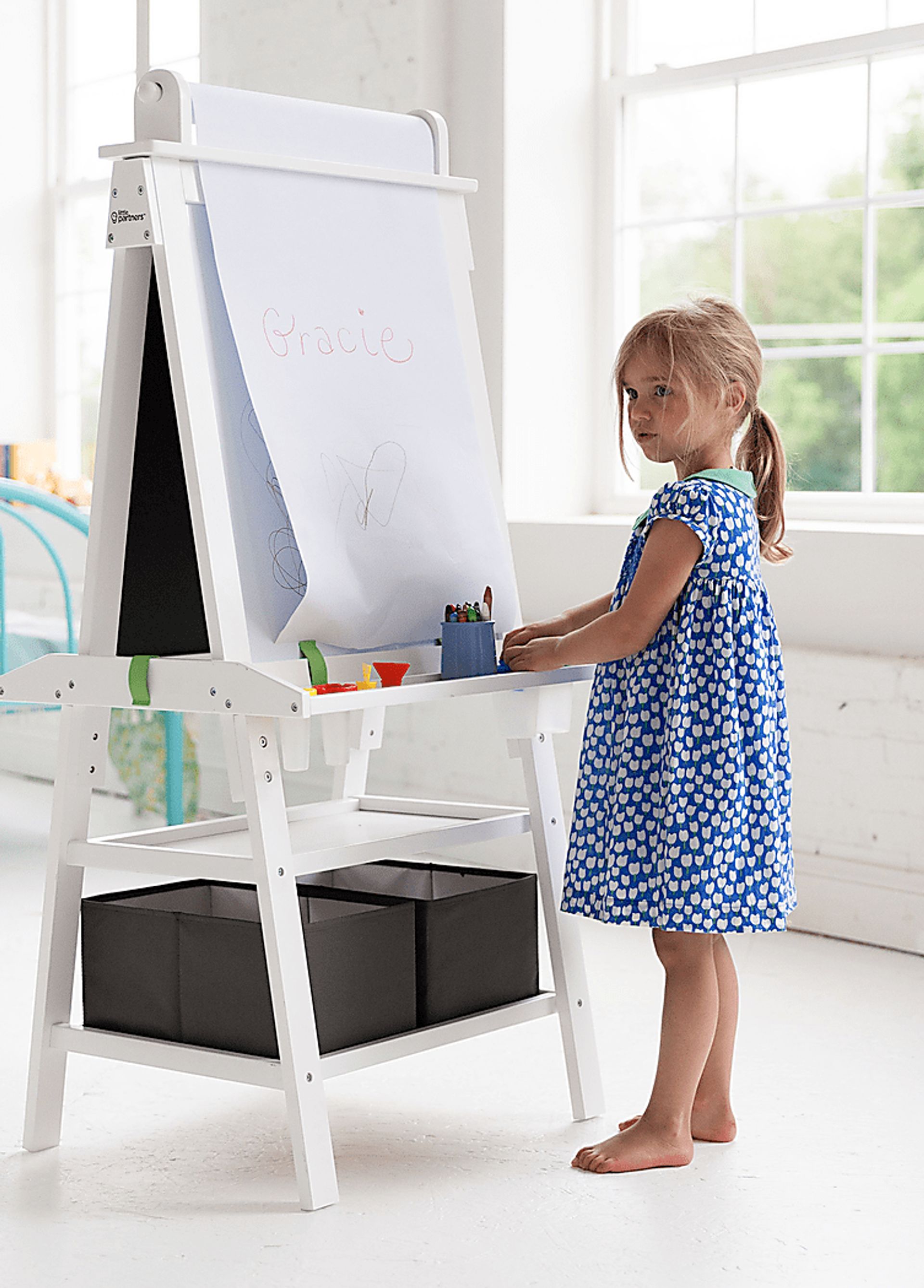 Little Partners White Deluxe Learn and Play Art Center Easel - Image 2