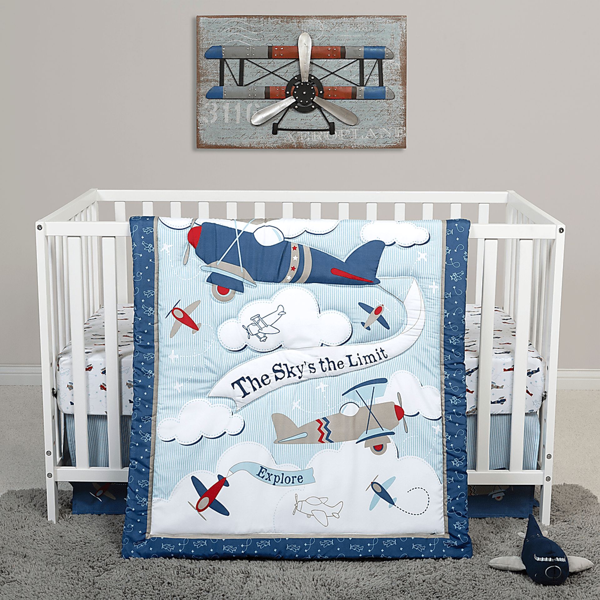 Little Pilot Blue 4 Pc Baby Bedding Set - Image 1