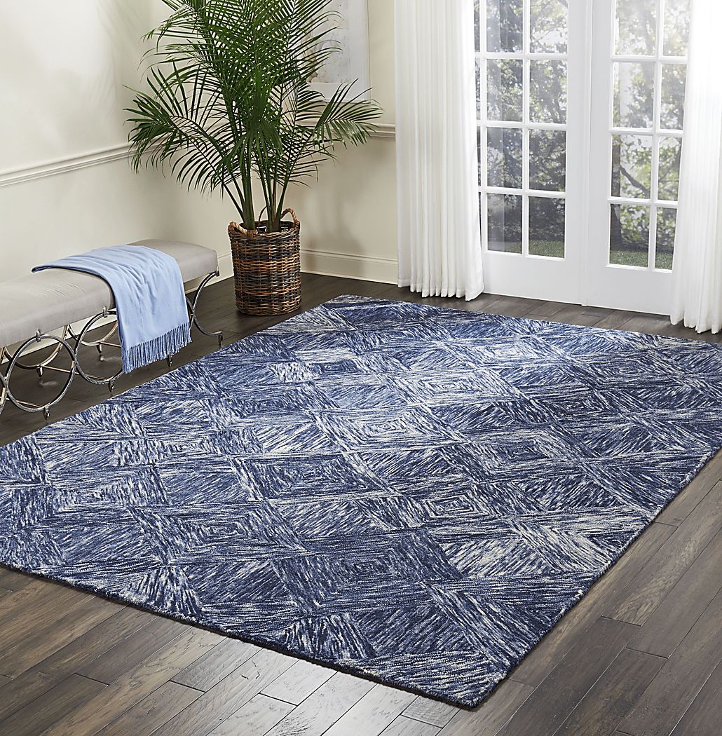 Litzendorf Blue Wool Fabric Rug | Rooms to Go