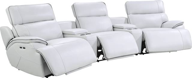 Livata Gray Leather 8 Pc Dual Power Reclining Home Theater Sectional Living Room - Thumbnail - Image 3