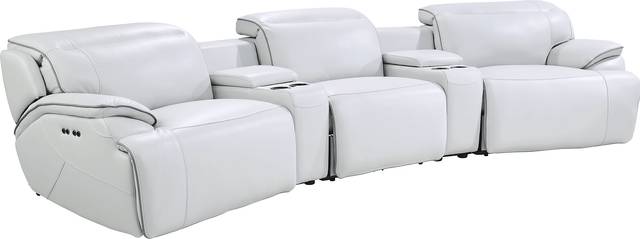 Livata Gray Leather 8 Pc Dual Power Reclining Home Theater Sectional Living Room - Thumbnail - Image 2