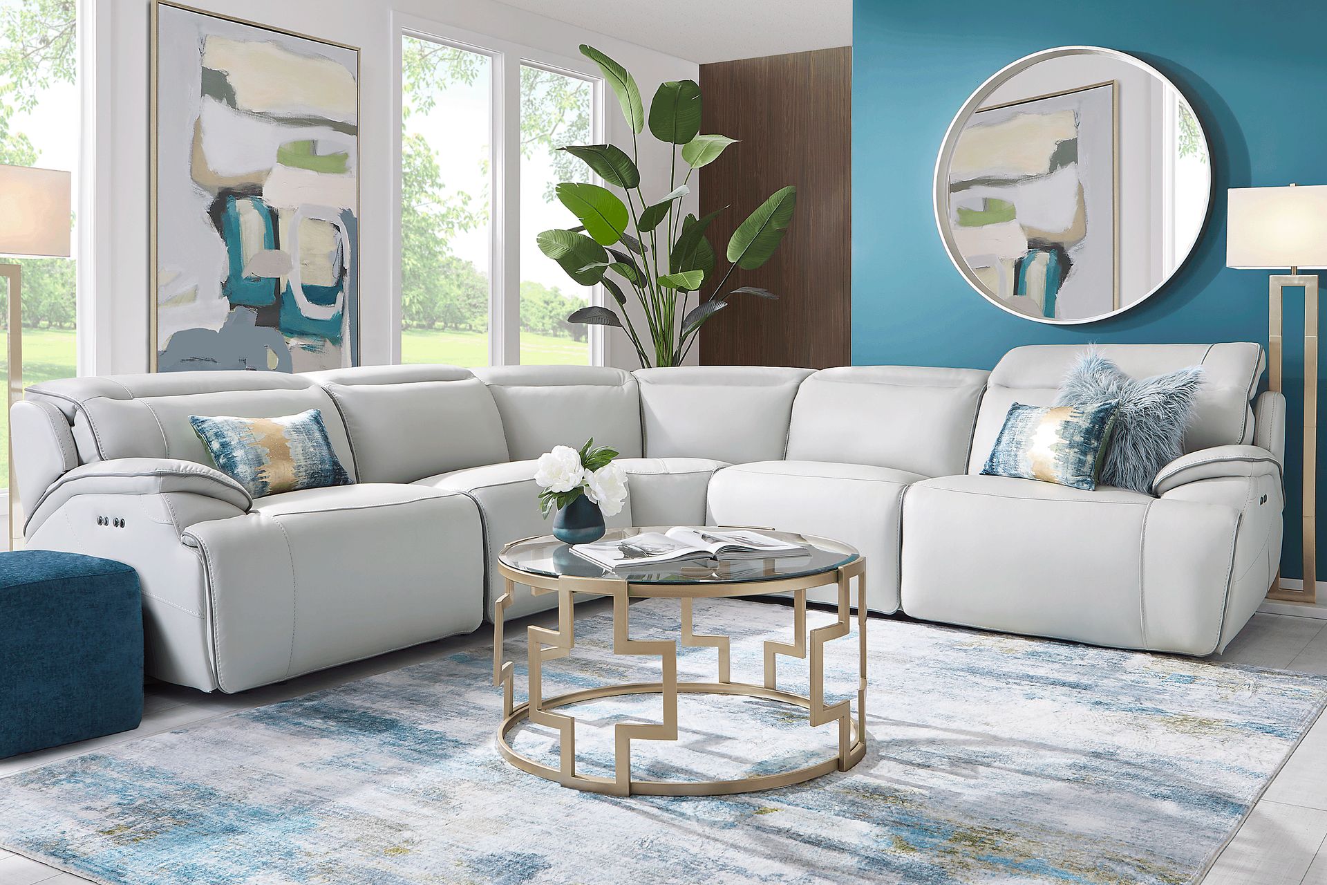 Livata Gray Leather 5 Pc Dual Power Reclining Sectional - Image 2