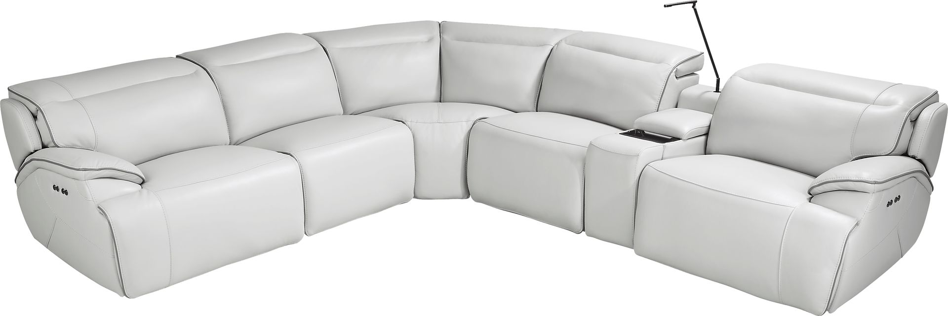 Livata Gray Leather 6 Pc Dual Power Reclining Sectional - Image 3