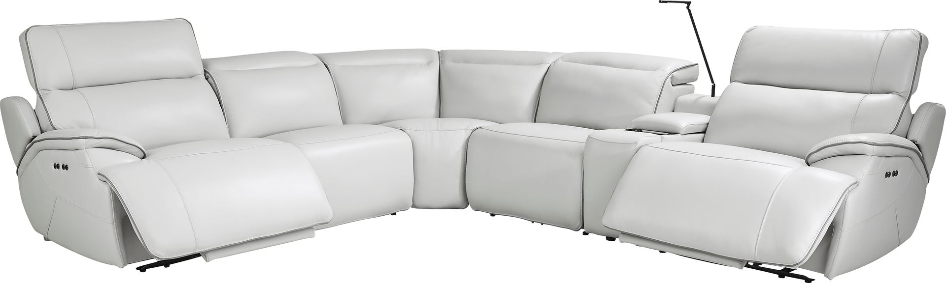 Livata Gray Leather 6 Pc Dual Power Reclining Sectional - Image 4