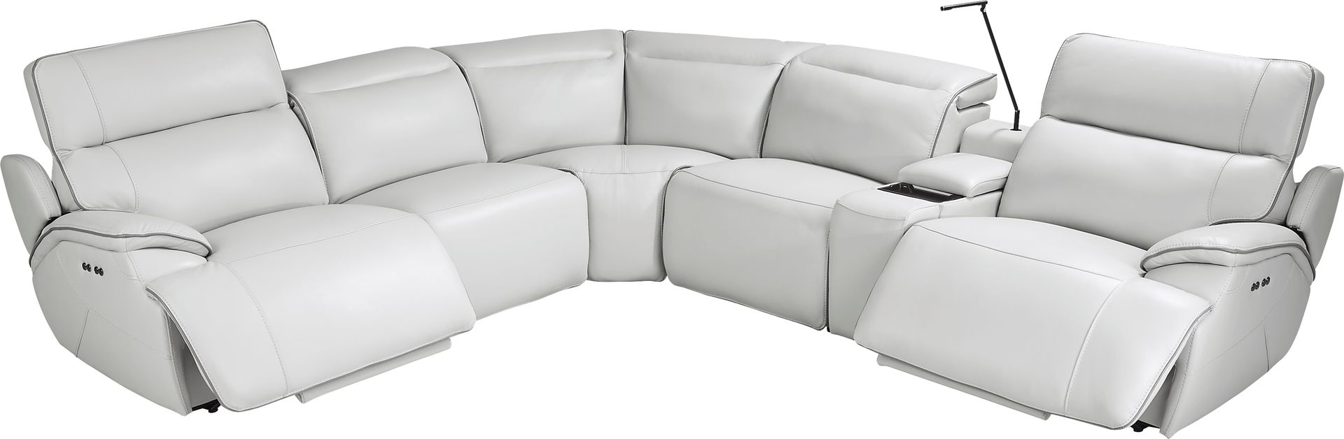 Livata Gray Leather 6 Pc Dual Power Reclining Sectional - Image 5