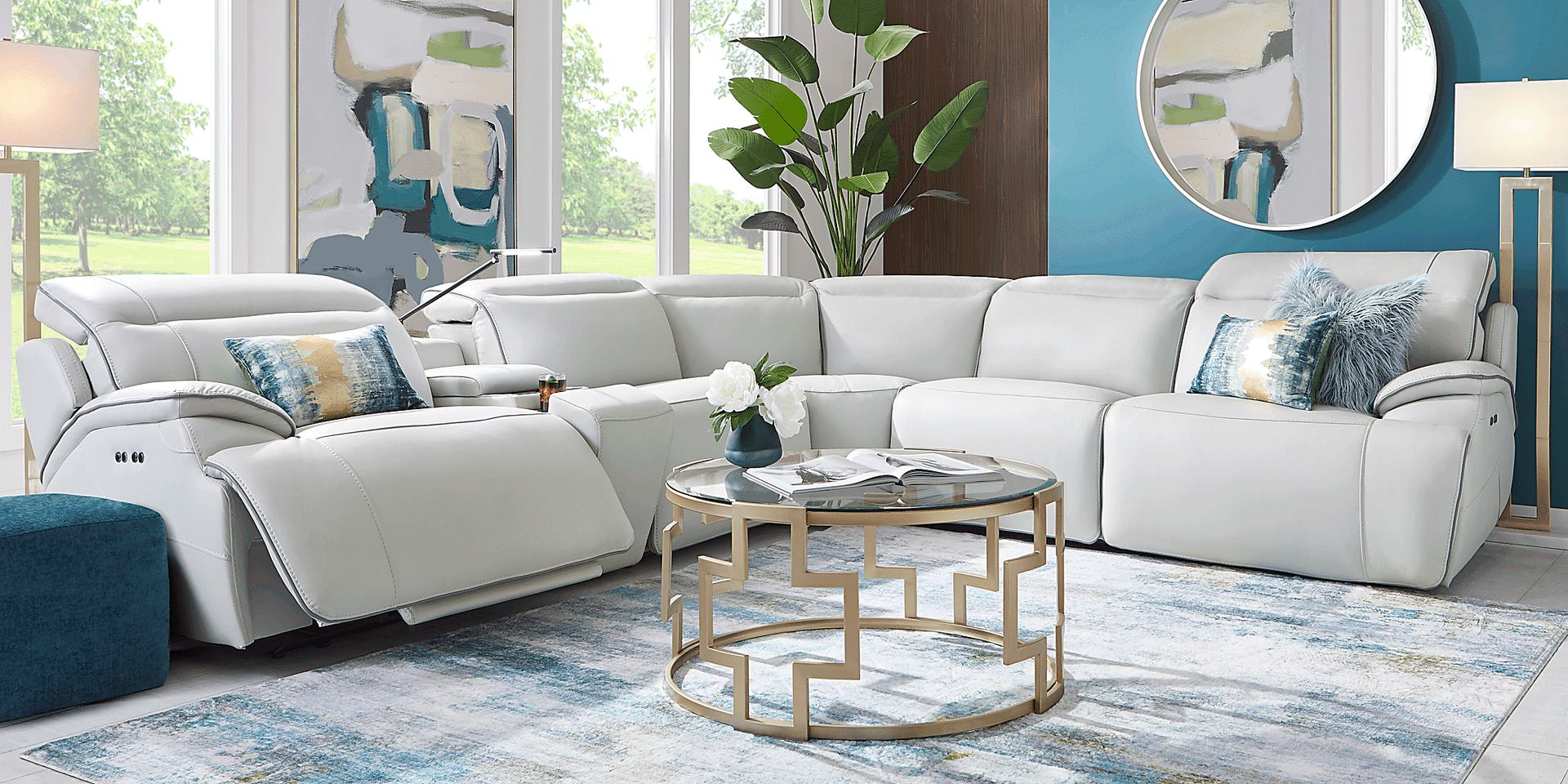 Livata Gray Leather 9 Pc Dual Power Reclining Sectional Living Room - Image 2