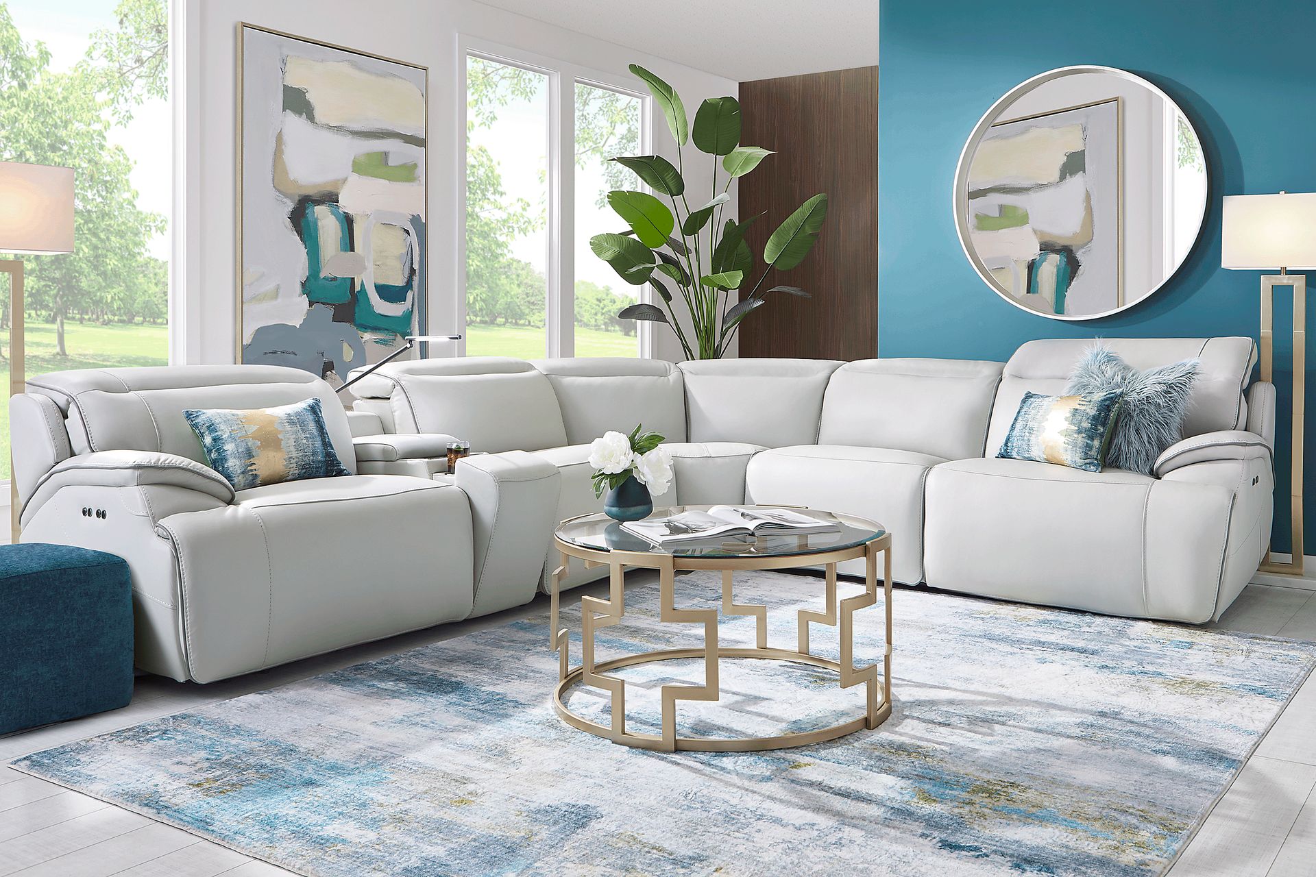 Livata Gray Leather 9 Pc Dual Power Reclining Sectional Living Room - Image 1
