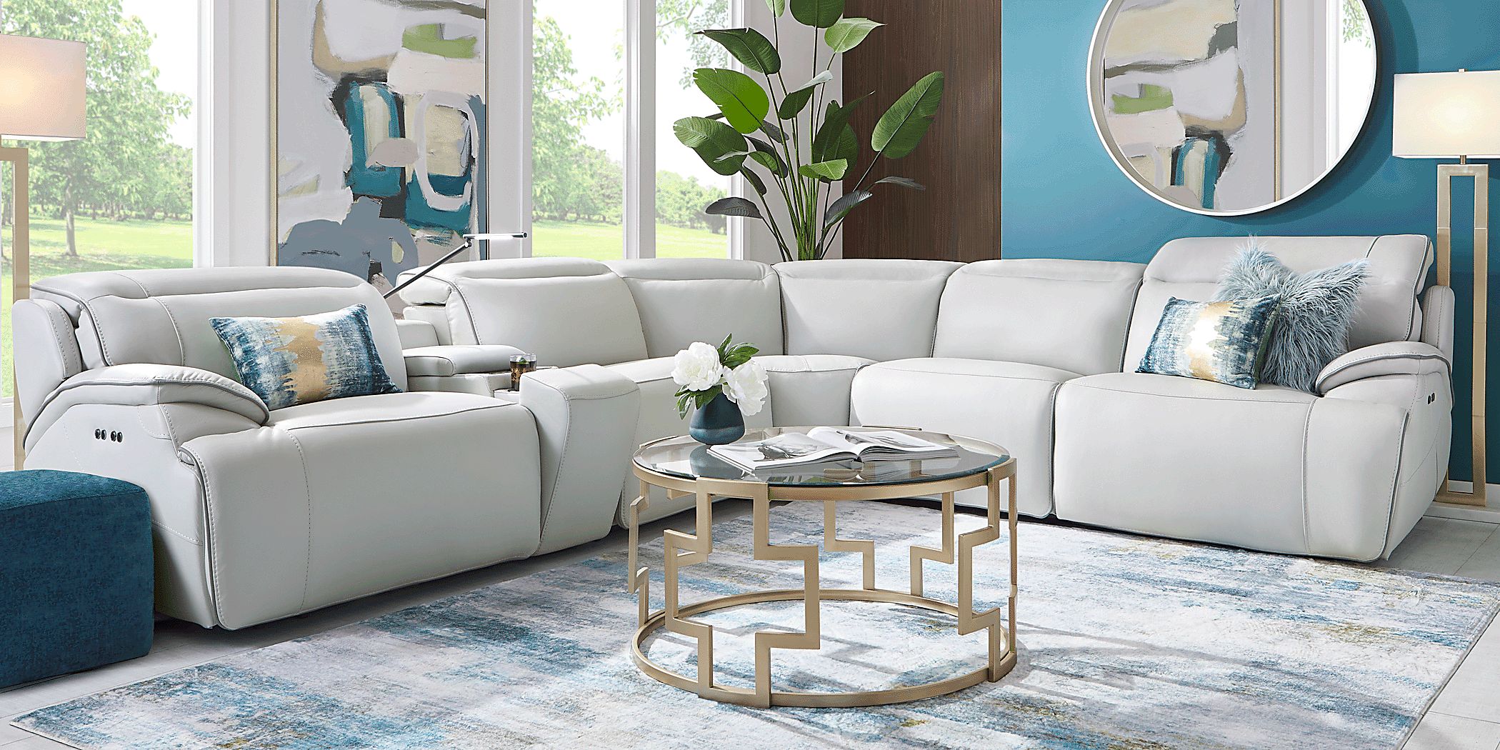 lifegallery☆ Livata 9 Pc Gray Leather Dual Power Reclining Sectional
