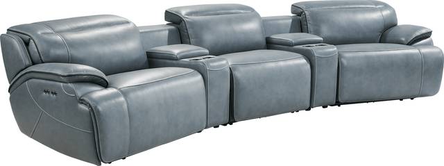 Livata Lagoon Leather 5 Pc Dual Power Reclining Home Theater Sectional - Thumbnail - Image 2