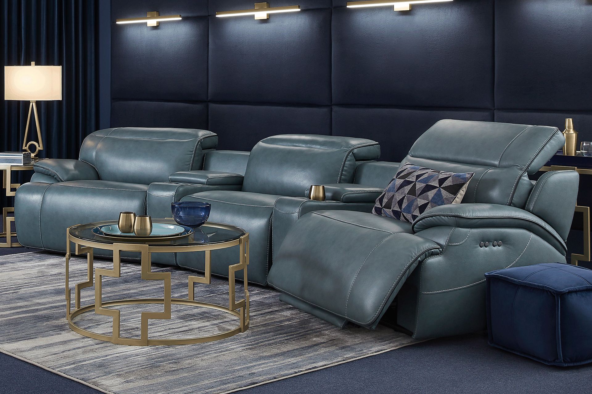 Livata Lagoon Leather 5 Pc Dual Power Reclining Home Theater Sectional - Image 1