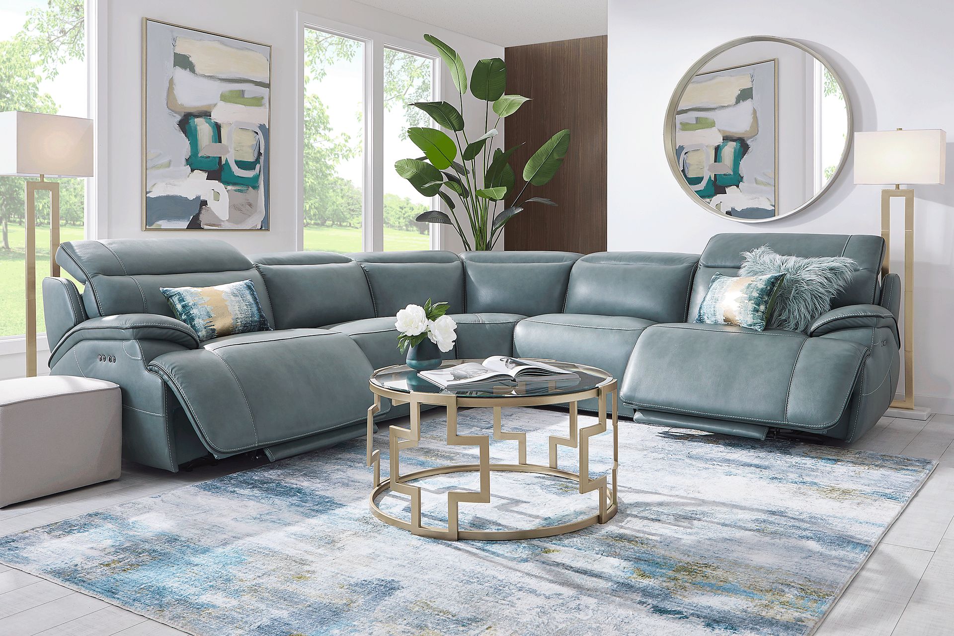 Livata Lagoon Leather 5 Pc Dual Power Reclining Sectional - Image 2