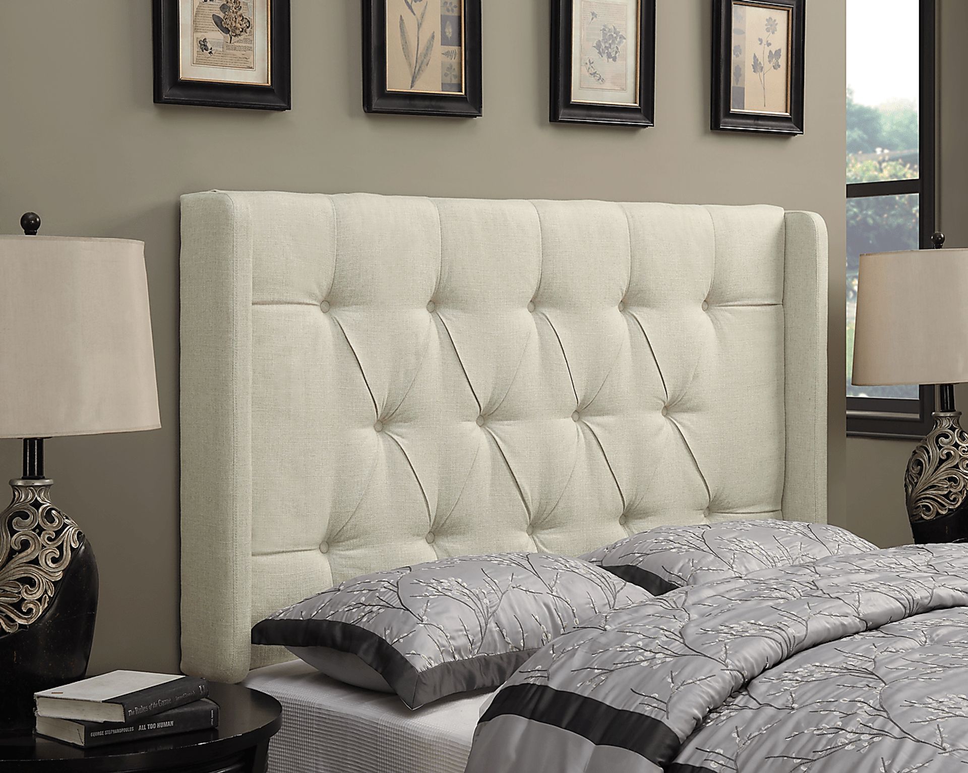 Livia Beige King Upholstered Headboard - Image 1