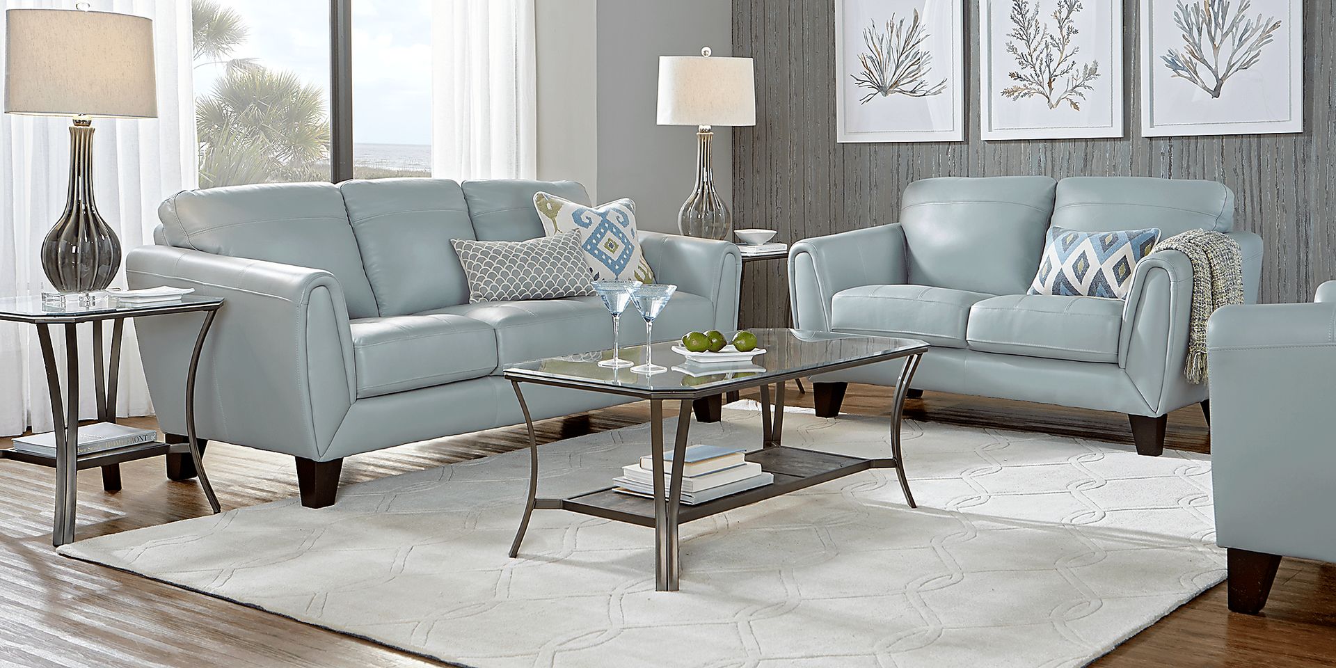 Livorno Aqua Leather 5 Pc Living Room - Image 1