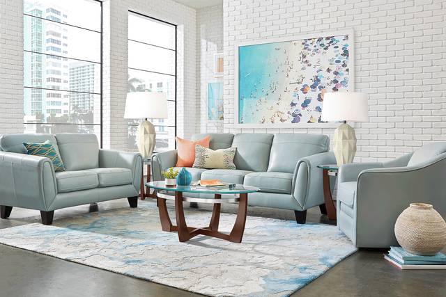 Livorno Lane Aqua Leather Loveseat - Thumbnail - Image 2