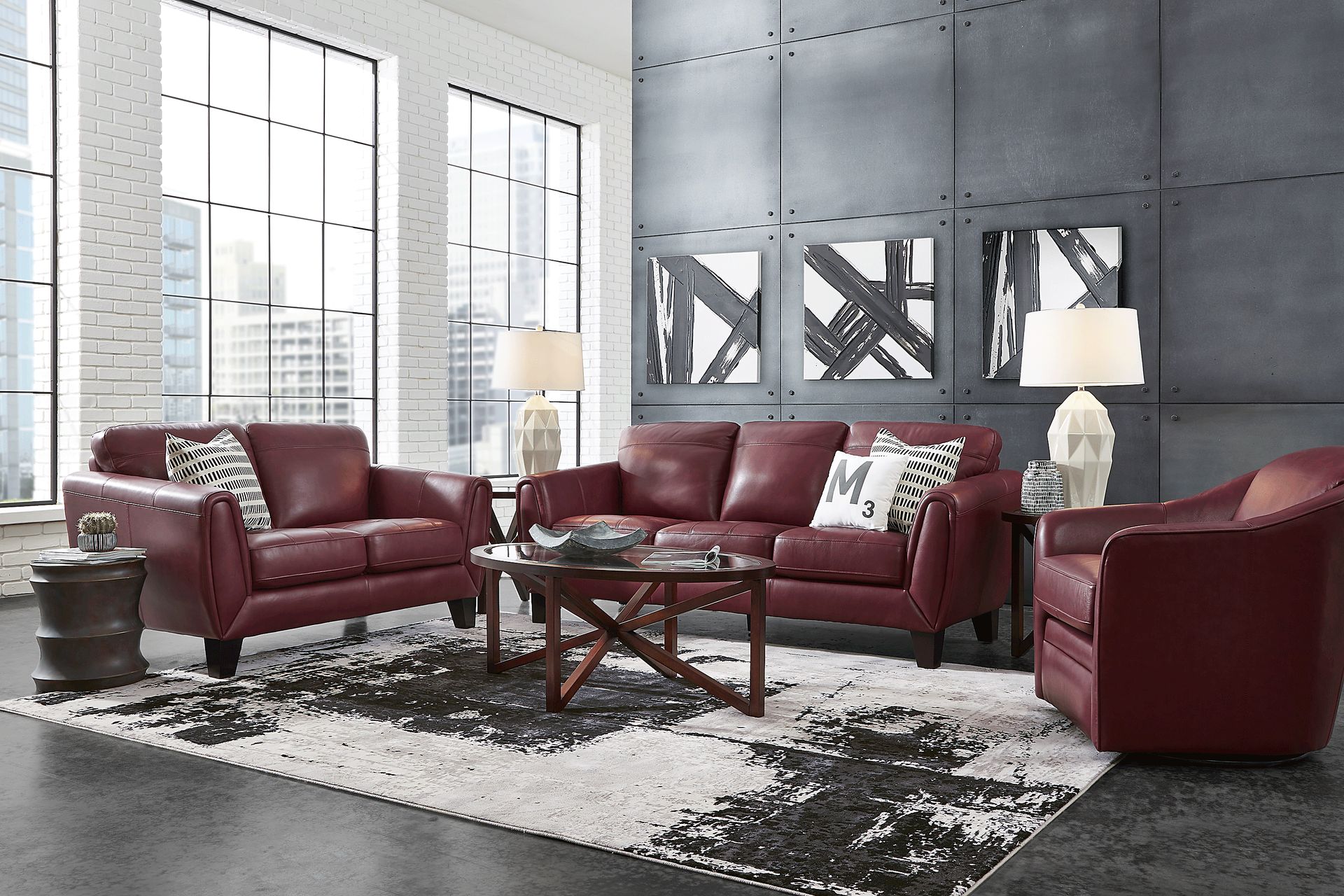 Livorno Lane Red Leather 2 Pc Living Room - Image 1