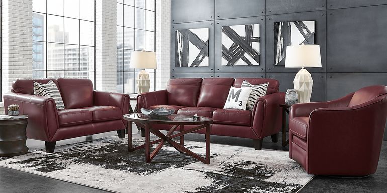Livorno Lane Red Leather 2 Pc Living Room