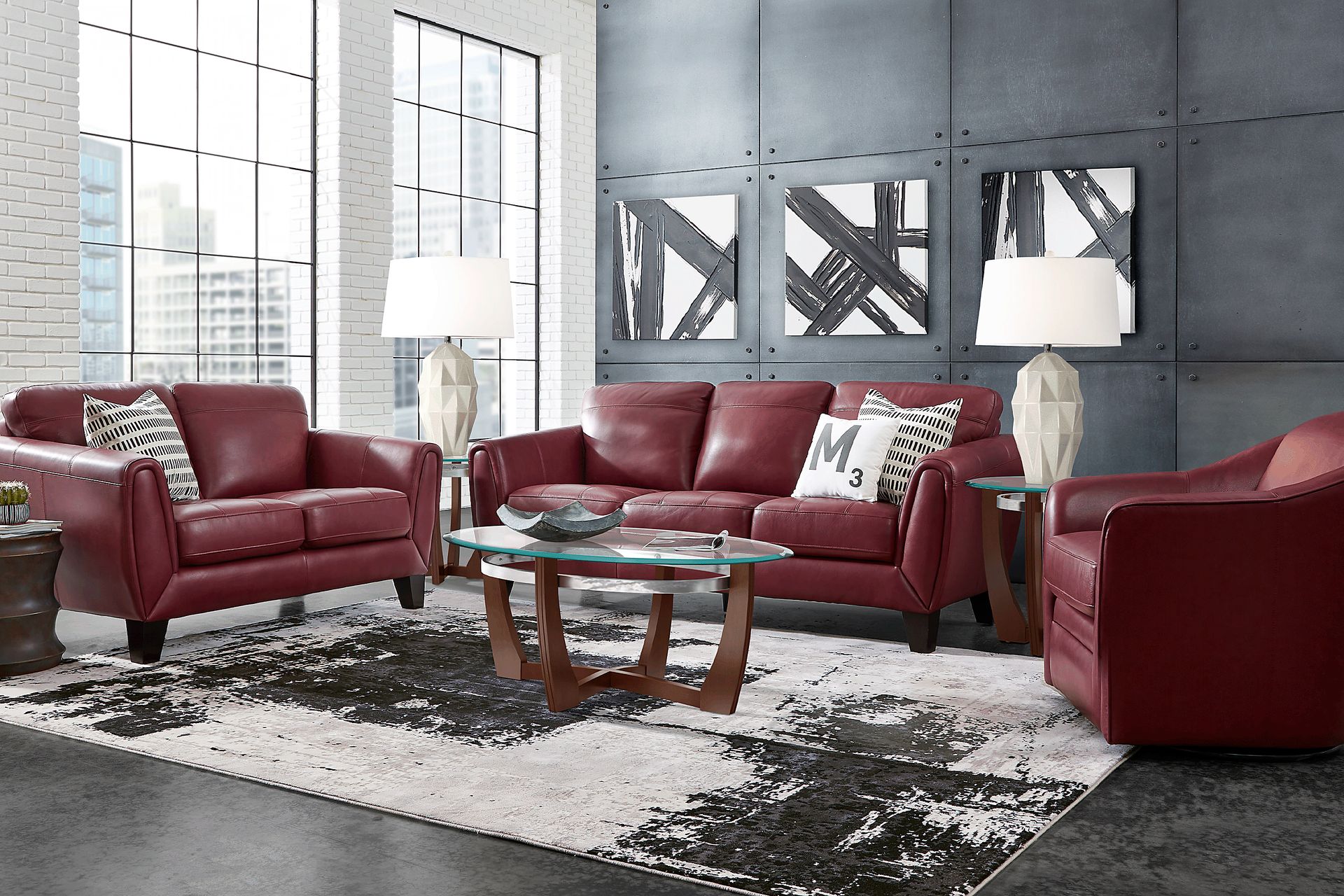 Livorno Lane Red Leather Swivel Chair - Image 2
