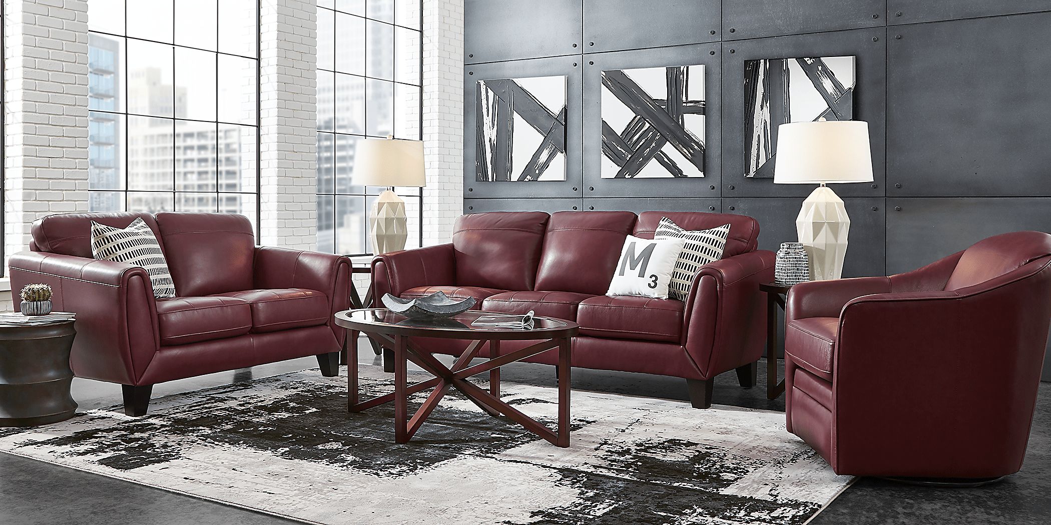 Livorno Papaya Leather 3 Pc Living Room