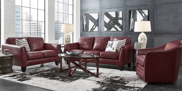 Livorno Lane Red Leather 5 Pc Living Room - Thumbnail - Image 1
