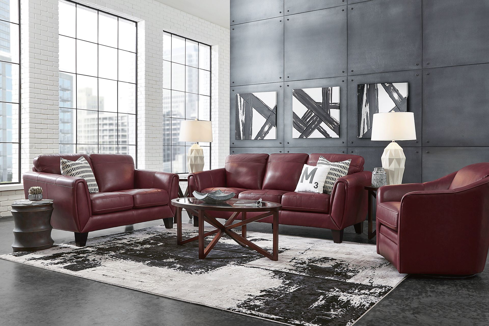 Livorno Lane Red Leather 8 Pc Living Room - Image 1
