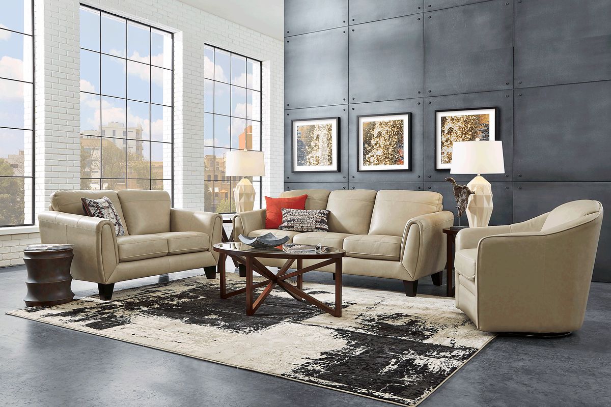 Livorno Lane 8 Pc Stone Beige Leather Living Room Set With Sofa ...