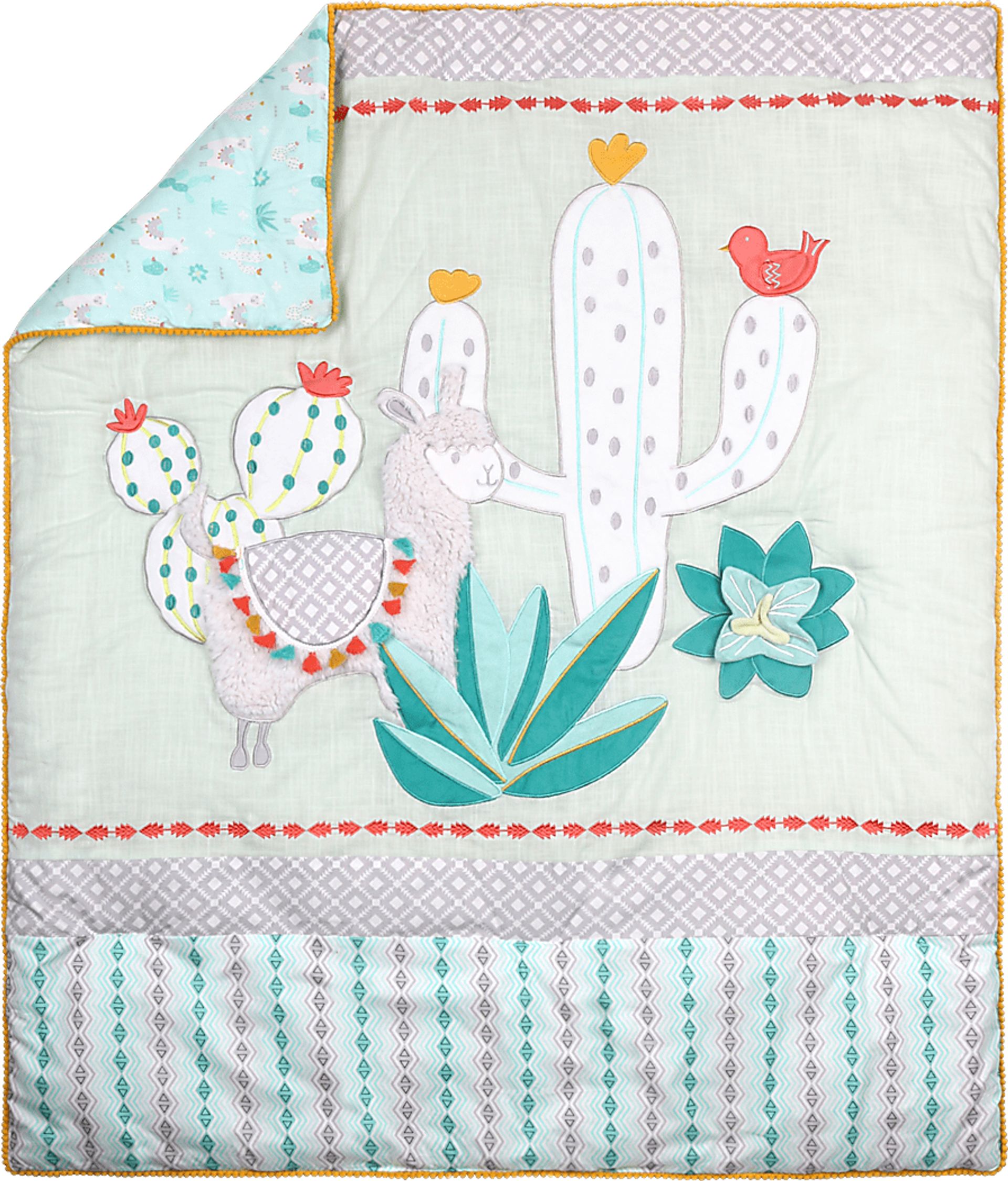 Llama Lullaby Turquoise 3 Pc Baby Bedding Set - Image 2