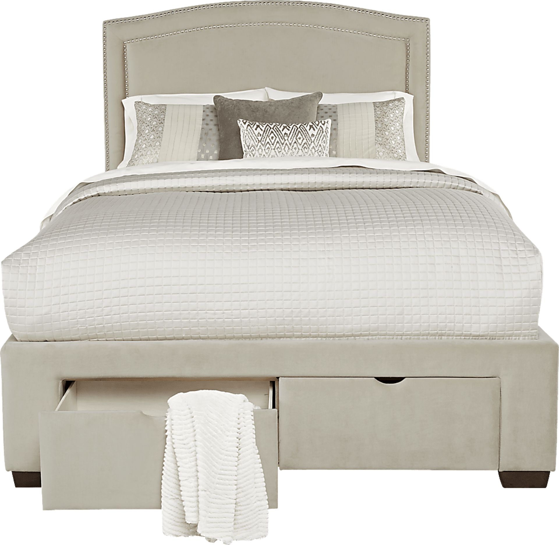 Loden Beige 3 Pc King Upholstered Bed with 2 Drawer Storage - Image 2