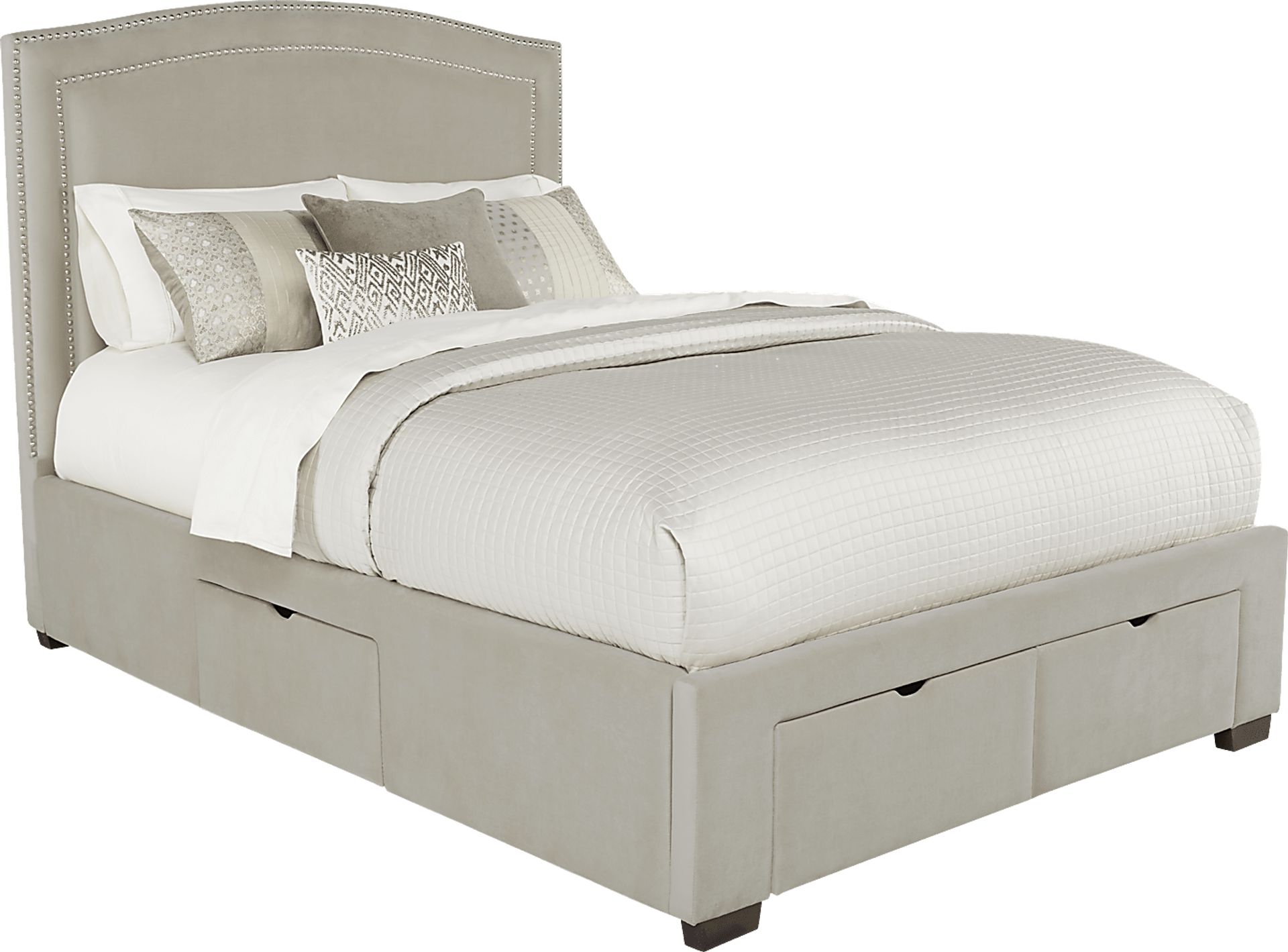 Loden Beige 3 Pc Queen Upholstered Bed with 4 Drawer Storage - Image 1