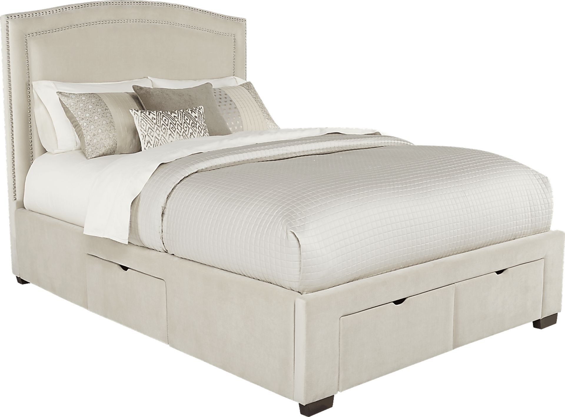 Loden Cream 3 Pc Queen Upholstered Bed with 4 Drawer Storage - Image 1