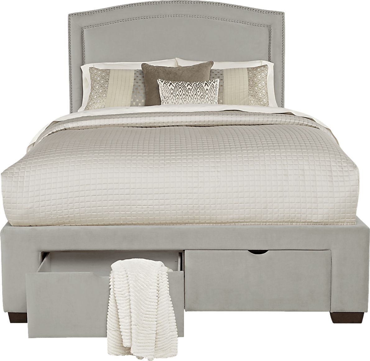 Loden Gray 3 Pc King Upholstered Bed with 2 Drawer Storage