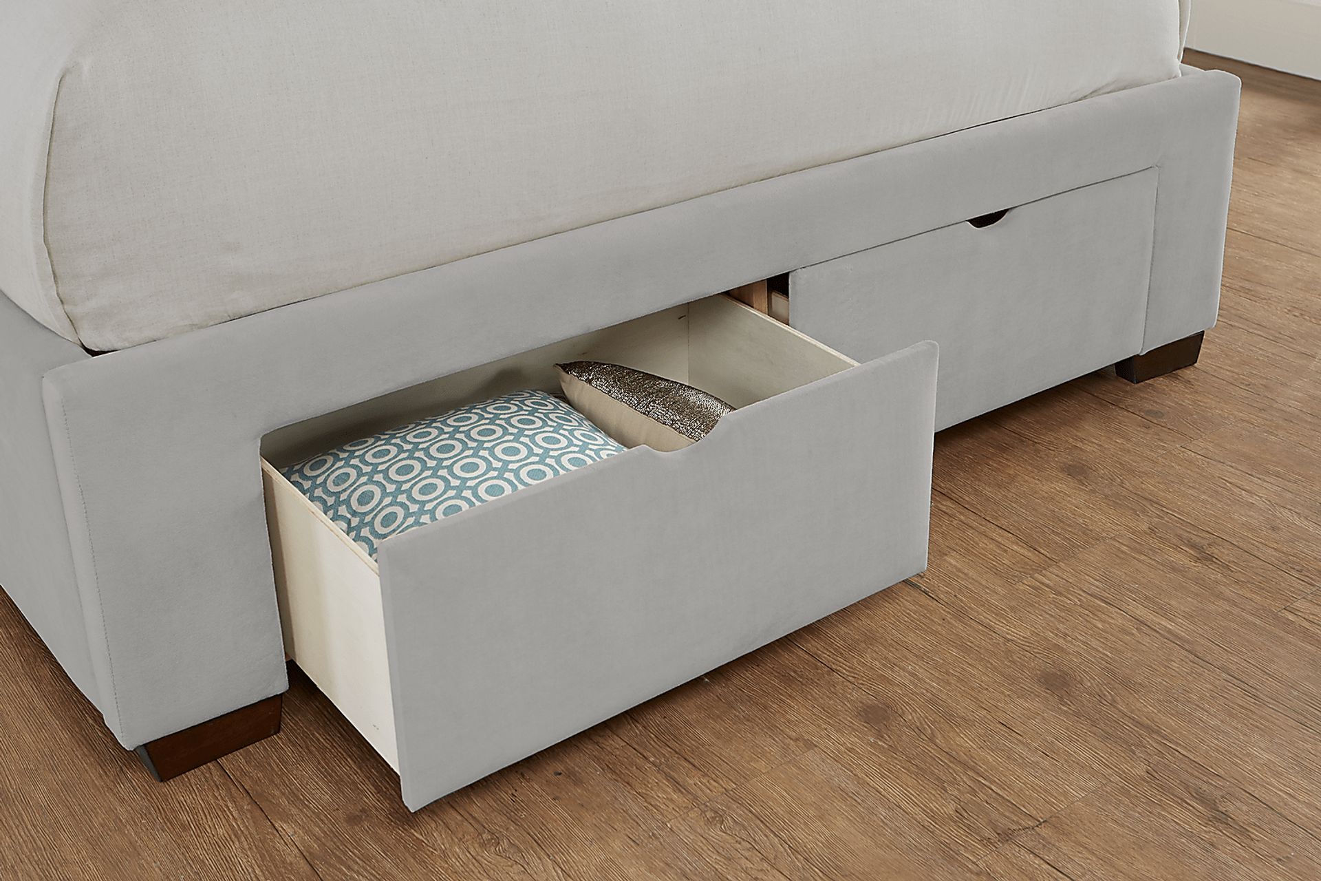 Loden Gray 3 Pc King Upholstered Bed with 2 Drawer Storage - Image 4