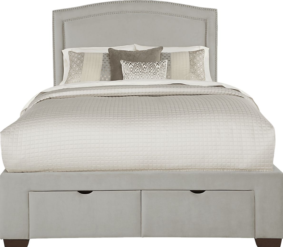 Loden Gray 3 Pc Queen Upholstered Bed with 2 Drawer Storage