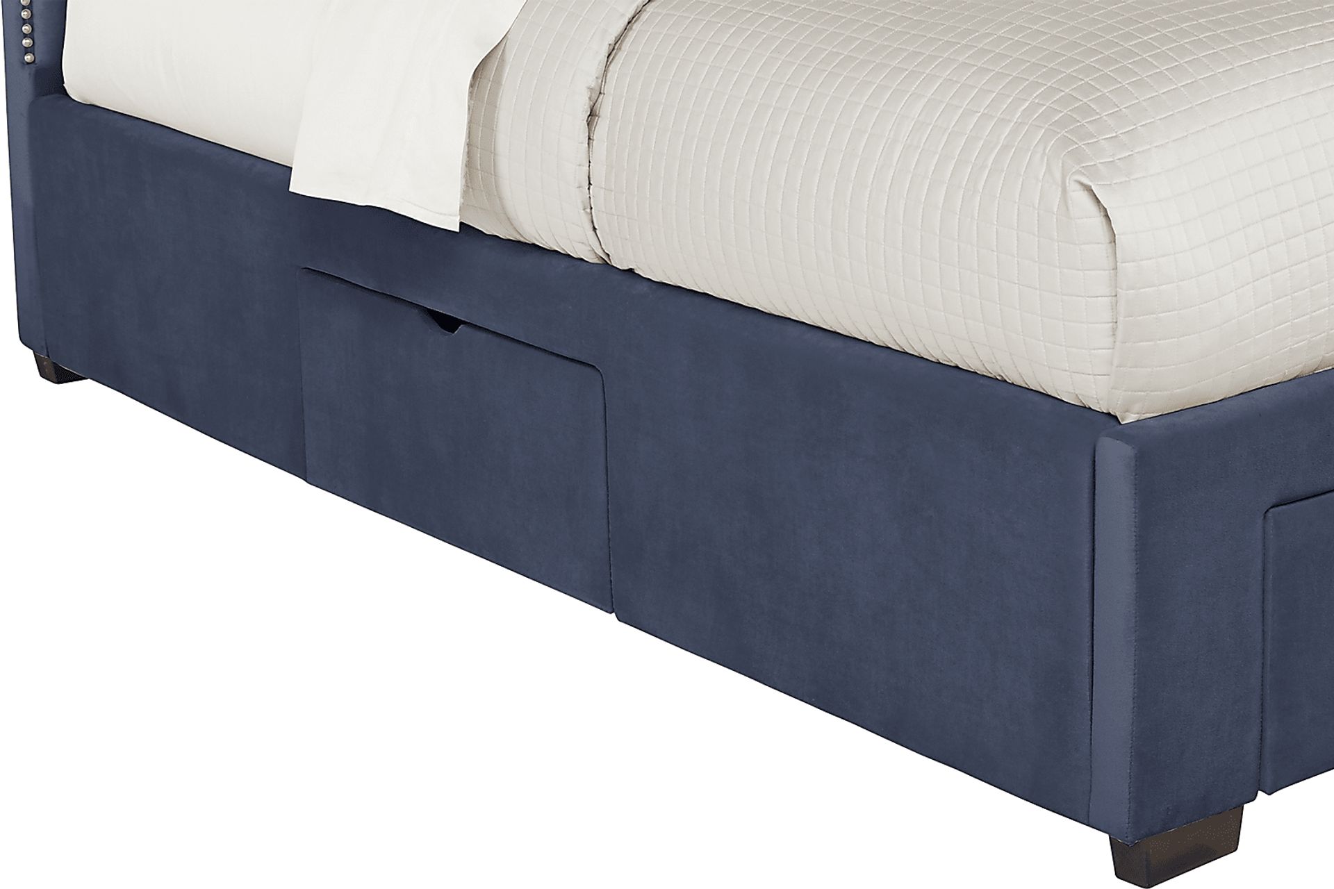 Loden Navy 3 Pc Queen Upholstered Bed with 2 Drawer Storage - Image 2
