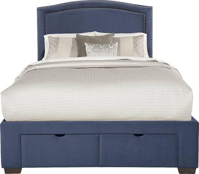 Loden Navy 3 Pc Queen Upholstered Bed with 2 Drawer Storage - Thumbnail - Image 1