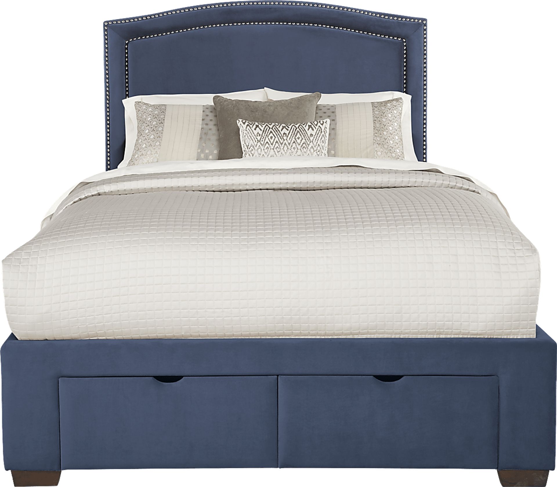 Loden Navy 3 Pc Queen Upholstered Bed with 2 Drawer Storage - Image 1
